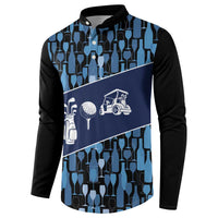 Custom Blue Wine Camo Pattern Golf Button Sweatshirt with Blue Golf Club Pattern Cart and Ball Graphic - Wonder Print Shop