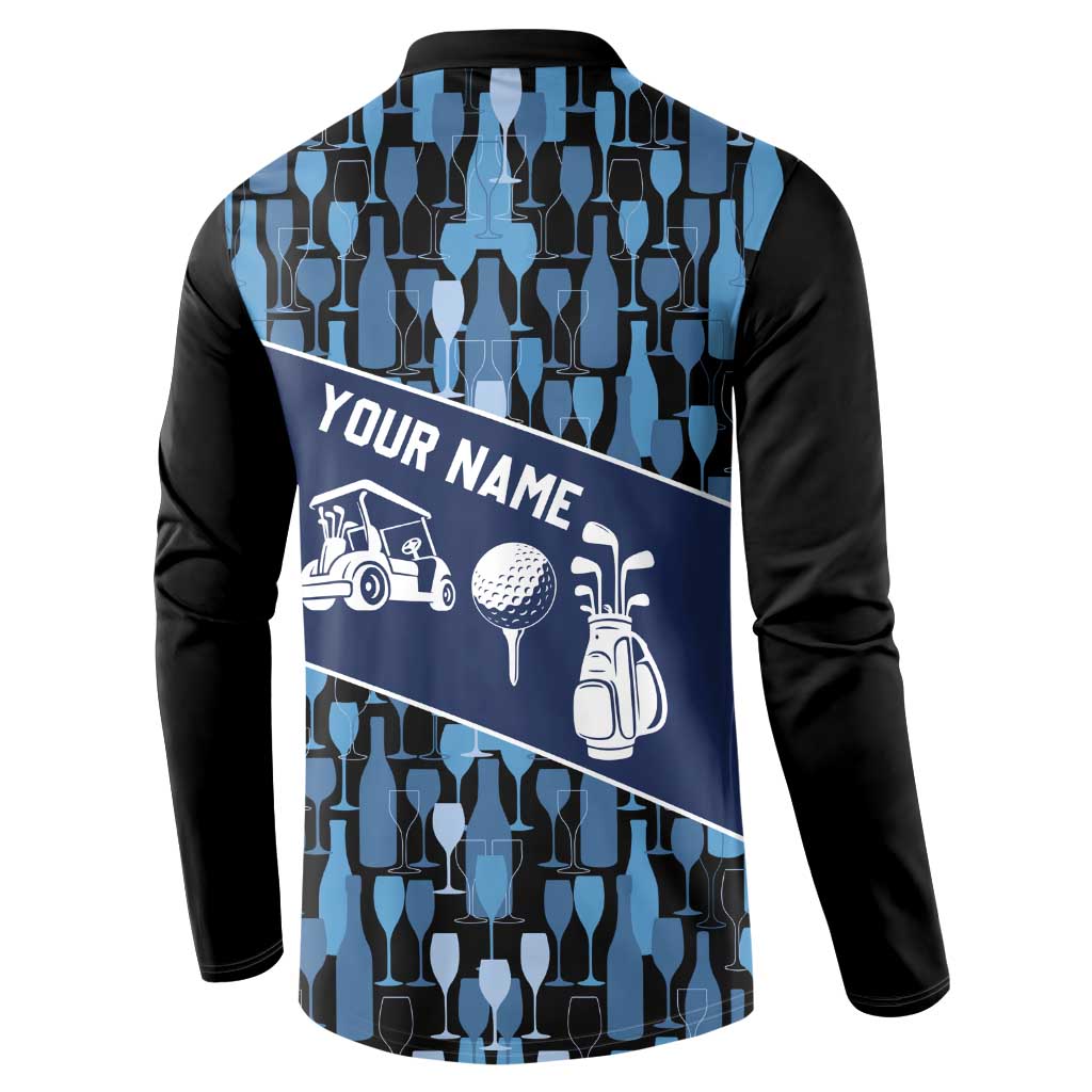 Custom Blue Wine Camo Pattern Golf Button Sweatshirt with Blue Golf Club Pattern Cart and Ball Graphic - Wonder Print Shop