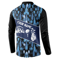 Custom Blue Wine Camo Pattern Golf Button Sweatshirt with Blue Golf Club Pattern Cart and Ball Graphic - Wonder Print Shop