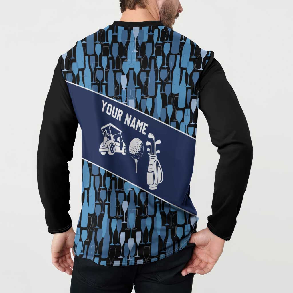 Custom Blue Wine Camo Pattern Golf Button Sweatshirt with Blue Golf Club Pattern Cart and Ball Graphic - Wonder Print Shop