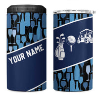Custom Blue Wine Camo Pattern Golf 4 in 1 Can Cooler Tumbler with Blue Golf Club Pattern Cart and Ball Graphic - Wonder Print Shop