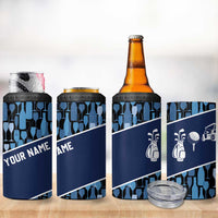 Custom Blue Wine Camo Pattern Golf 4 in 1 Can Cooler Tumbler with Blue Golf Club Pattern Cart and Ball Graphic - Wonder Print Shop
