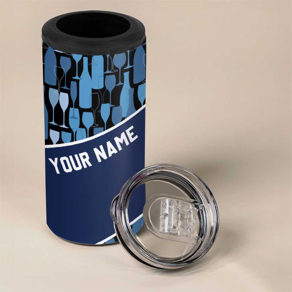 Custom Blue Wine Camo Pattern Golf 4 in 1 Can Cooler Tumbler with Blue Golf Club Pattern Cart and Ball Graphic - Wonder Print Shop