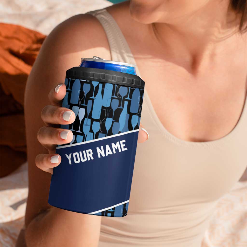 Custom Blue Wine Camo Pattern Golf 4 in 1 Can Cooler Tumbler with Blue Golf Club Pattern Cart and Ball Graphic - Wonder Print Shop