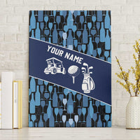 Custom Blue Wine Camo Pattern Golf Canvas Wall Art with Blue Golf Club Pattern Cart and Ball Graphic - Wonder Print Shop