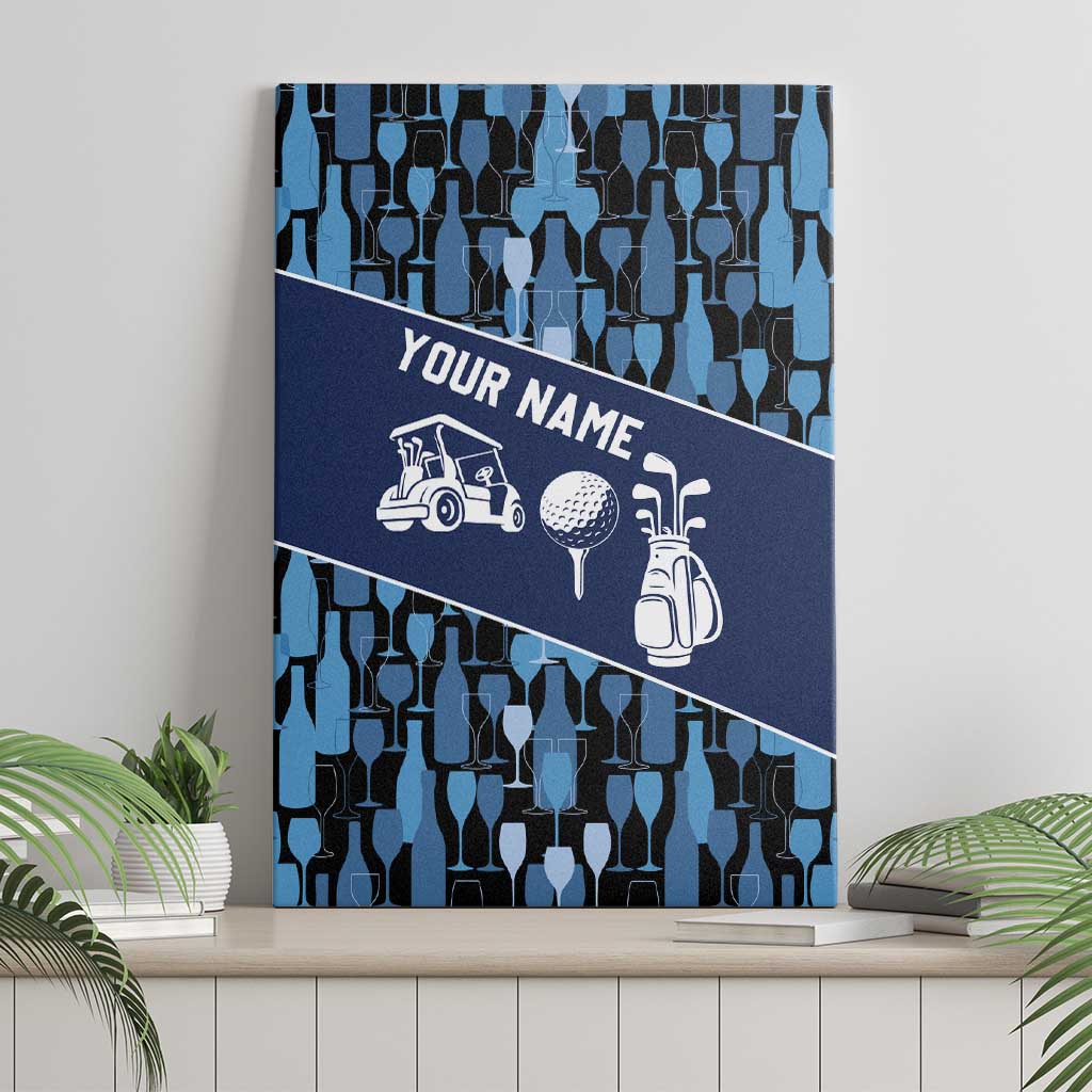 Custom Blue Wine Camo Pattern Golf Canvas Wall Art with Blue Golf Club Pattern Cart and Ball Graphic - Wonder Print Shop