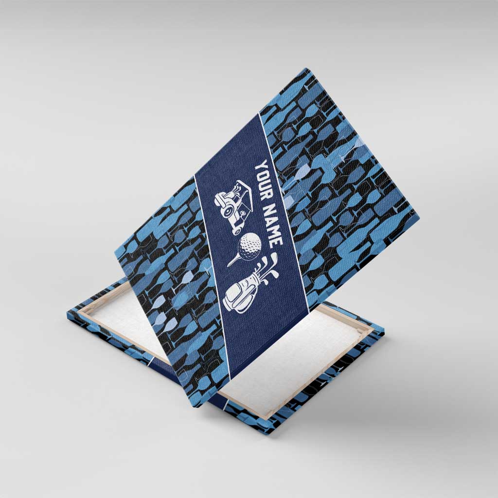 Custom Blue Wine Camo Pattern Golf Canvas Wall Art with Blue Golf Club Pattern Cart and Ball Graphic - Wonder Print Shop