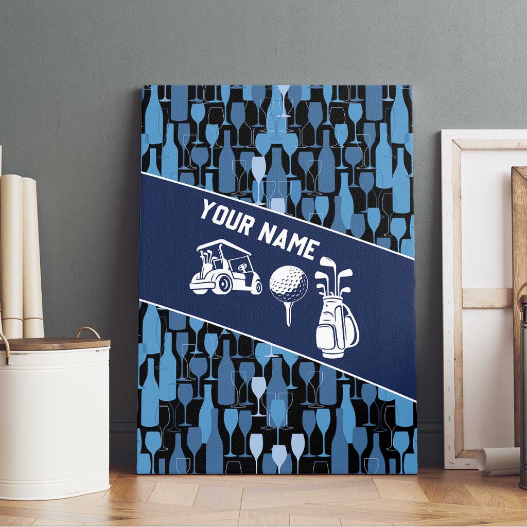 Custom Blue Wine Camo Pattern Golf Canvas Wall Art with Blue Golf Club Pattern Cart and Ball Graphic - Wonder Print Shop