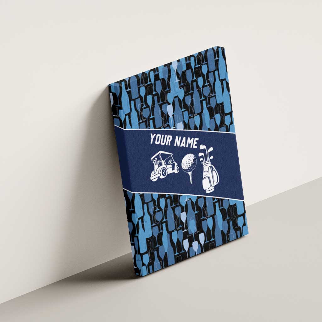 Custom Blue Wine Camo Pattern Golf Canvas Wall Art with Blue Golf Club Pattern Cart and Ball Graphic - Wonder Print Shop