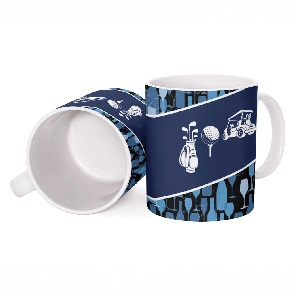 Custom Blue Wine Camo Pattern Golf Ceramic Mug with Blue Golf Club Pattern Cart and Ball Graphic - Wonder Print Shop