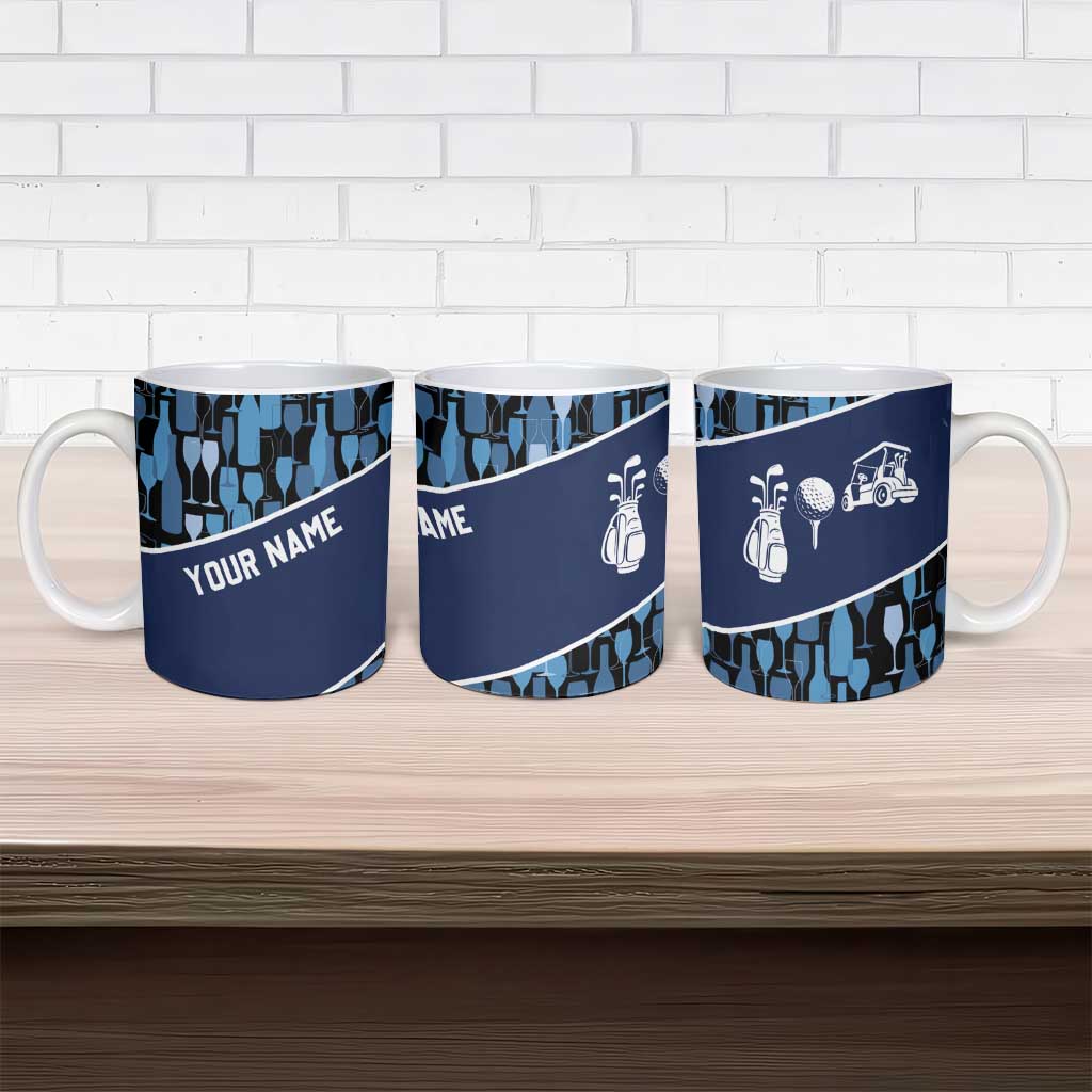 Custom Blue Wine Camo Pattern Golf Ceramic Mug with Blue Golf Club Pattern Cart and Ball Graphic - Wonder Print Shop