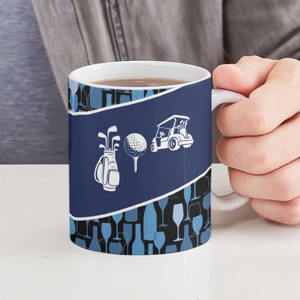 Custom Blue Wine Camo Pattern Golf Ceramic Mug with Blue Golf Club Pattern Cart and Ball Graphic - Wonder Print Shop