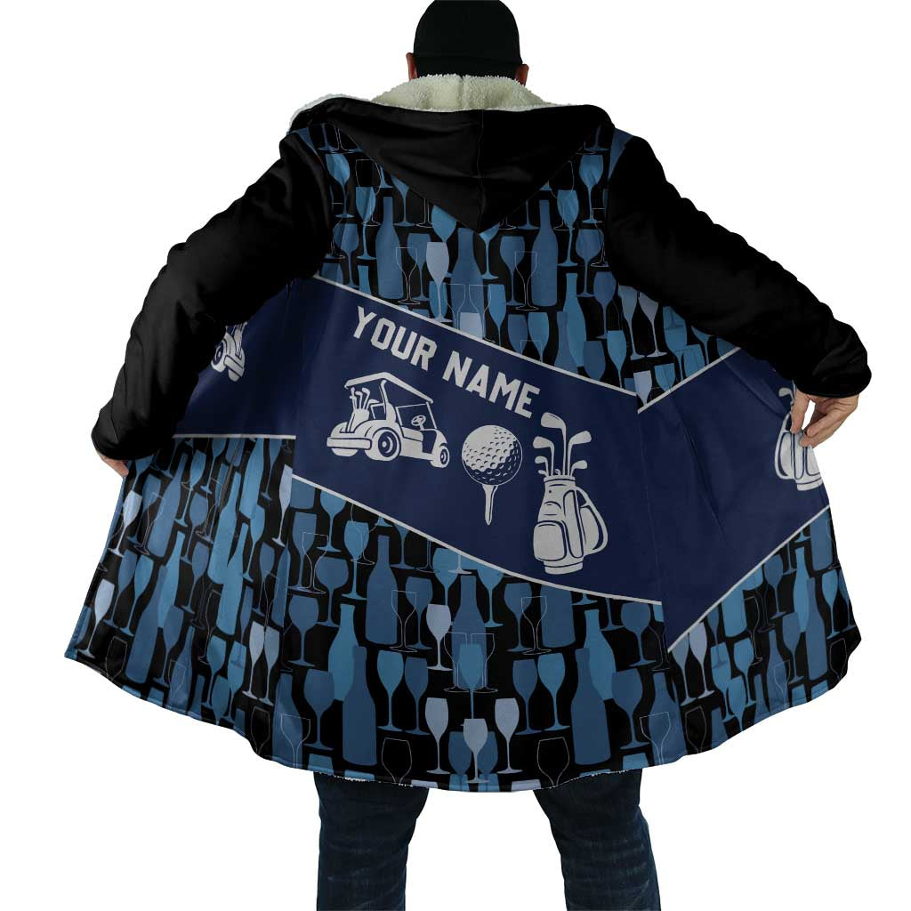 Custom Blue Wine Camo Pattern Golf Cloak with Blue Golf Club Pattern Cart and Ball Graphic - Wonder Print Shop