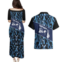 Custom Blue Wine Camo Pattern Golf Couples Matching Puletasi and Hawaiian Shirt with Blue Golf Club Pattern Cart and Ball Graphic - Wonder Print Shop