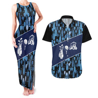 Custom Blue Wine Camo Pattern Golf Couples Matching Tank Maxi Dress and Hawaiian Shirt with Blue Golf Club Pattern Cart and Ball Graphic - Wonder Print Shop