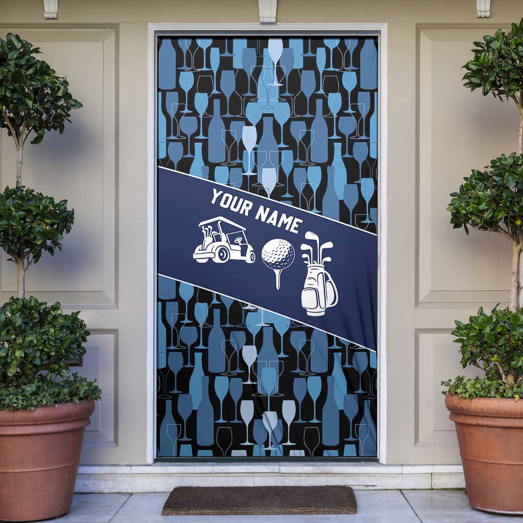 Custom Blue Wine Camo Pattern Golf Door Cover with Blue Golf Club Pattern Cart and Ball Graphic - Wonder Print Shop