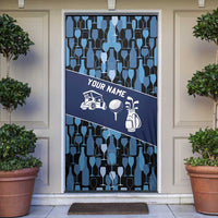 Custom Blue Wine Camo Pattern Golf Door Cover with Blue Golf Club Pattern Cart and Ball Graphic - Wonder Print Shop