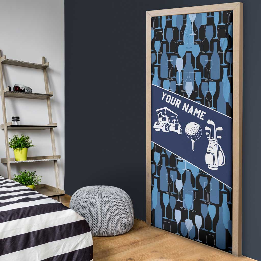 Custom Blue Wine Camo Pattern Golf Door Cover with Blue Golf Club Pattern Cart and Ball Graphic - Wonder Print Shop