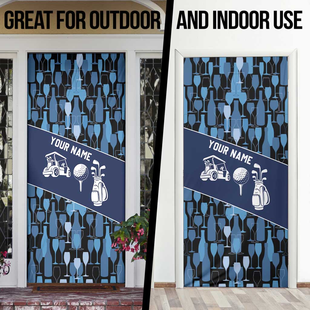 Custom Blue Wine Camo Pattern Golf Door Cover with Blue Golf Club Pattern Cart and Ball Graphic - Wonder Print Shop