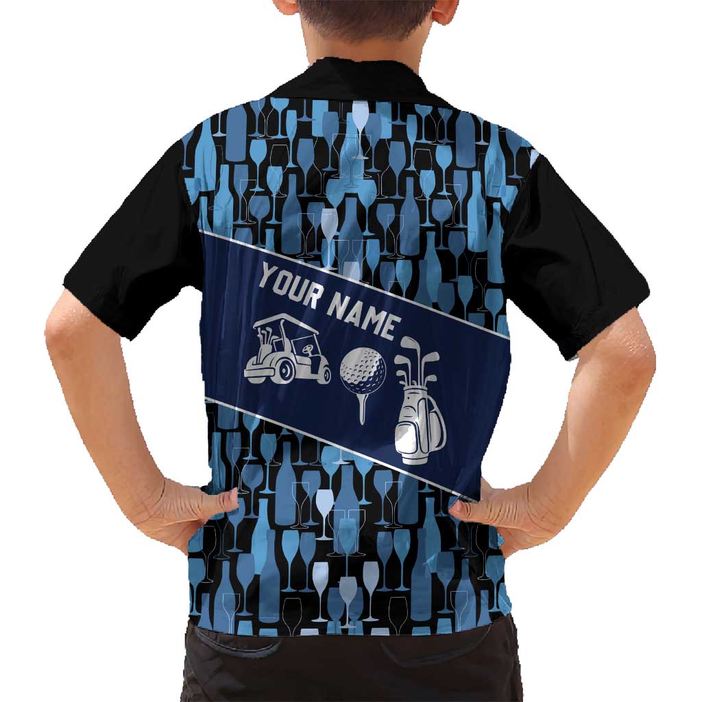Custom Blue Wine Camo Pattern Golf Family Matching Long Sleeve Bodycon Dress and Hawaiian Shirt with Blue Golf Club Pattern Cart and Ball Graphic - Wonder Print Shop