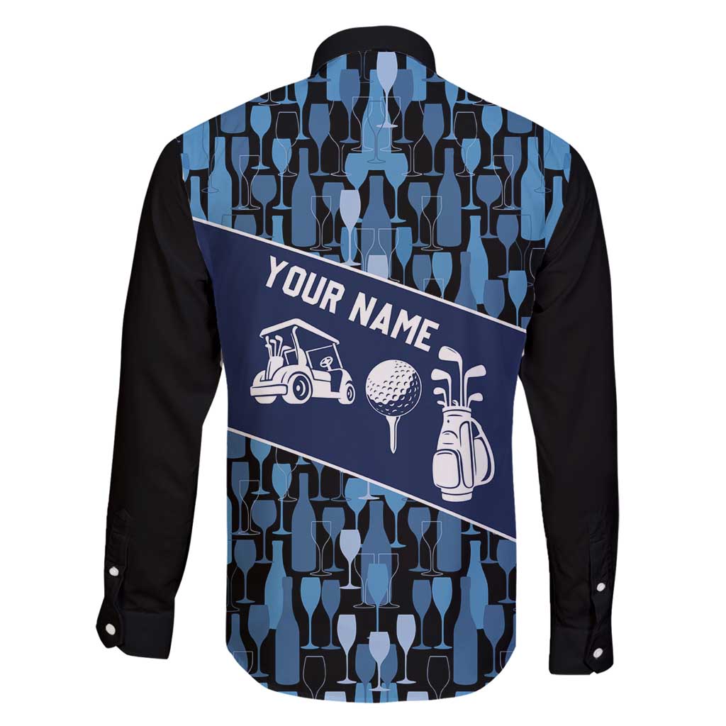 Custom Blue Wine Camo Pattern Golf Family Matching Long Sleeve Bodycon Dress and Hawaiian Shirt with Blue Golf Club Pattern Cart and Ball Graphic - Wonder Print Shop