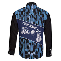 Custom Blue Wine Camo Pattern Golf Family Matching Long Sleeve Bodycon Dress and Hawaiian Shirt with Blue Golf Club Pattern Cart and Ball Graphic - Wonder Print Shop