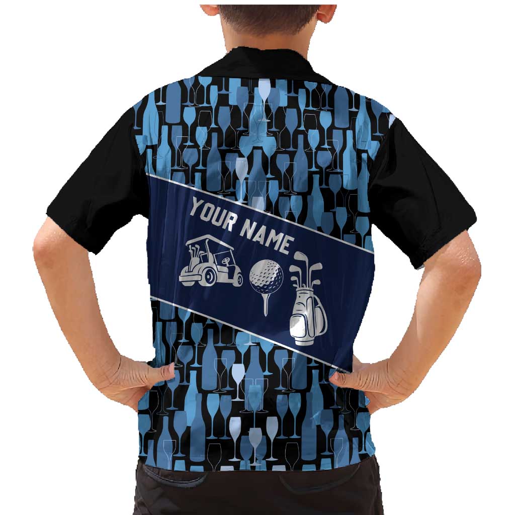 Custom Blue Wine Camo Pattern Golf Family Matching Mermaid Dress and Hawaiian Shirt with Blue Golf Club Pattern Cart and Ball Graphic - Wonder Print Shop