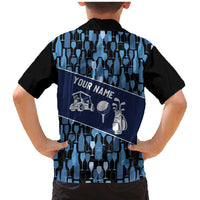 Custom Blue Wine Camo Pattern Golf Family Matching Mermaid Dress and Hawaiian Shirt with Blue Golf Club Pattern Cart and Ball Graphic - Wonder Print Shop