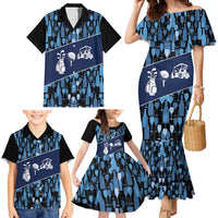 Custom Blue Wine Camo Pattern Golf Family Matching Mermaid Dress and Hawaiian Shirt with Blue Golf Club Pattern Cart and Ball Graphic - Wonder Print Shop