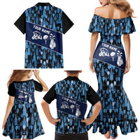 Custom Blue Wine Camo Pattern Golf Family Matching Mermaid Dress and Hawaiian Shirt with Blue Golf Club Pattern Cart and Ball Graphic - Wonder Print Shop
