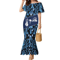 Custom Blue Wine Camo Pattern Golf Family Matching Mermaid Dress and Hawaiian Shirt with Blue Golf Club Pattern Cart and Ball Graphic - Wonder Print Shop