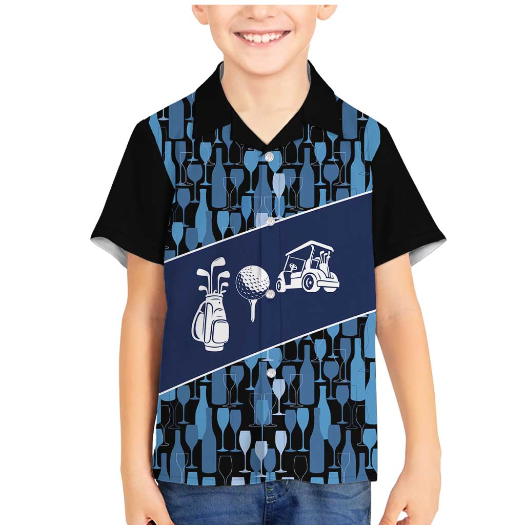 Custom Blue Wine Camo Pattern Golf Family Matching Mermaid Dress and Hawaiian Shirt with Blue Golf Club Pattern Cart and Ball Graphic - Wonder Print Shop