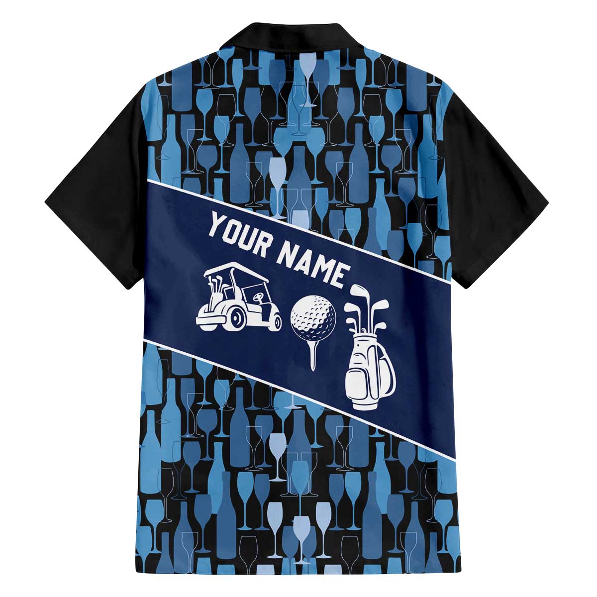 Custom Blue Wine Camo Pattern Golf Family Matching Off The Shoulder Long Sleeve Dress and Hawaiian Shirt with Blue Golf Club Pattern Cart and Ball Graphic - Wonder Print Shop