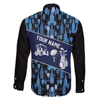 Custom Blue Wine Camo Pattern Golf Family Matching Off The Shoulder Long Sleeve Dress and Hawaiian Shirt with Blue Golf Club Pattern Cart and Ball Graphic - Wonder Print Shop