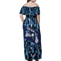 Custom Blue Wine Camo Pattern Golf Family Matching Off Shoulder Maxi Dress and Hawaiian Shirt with Blue Golf Club Pattern Cart and Ball Graphic - Wonder Print Shop