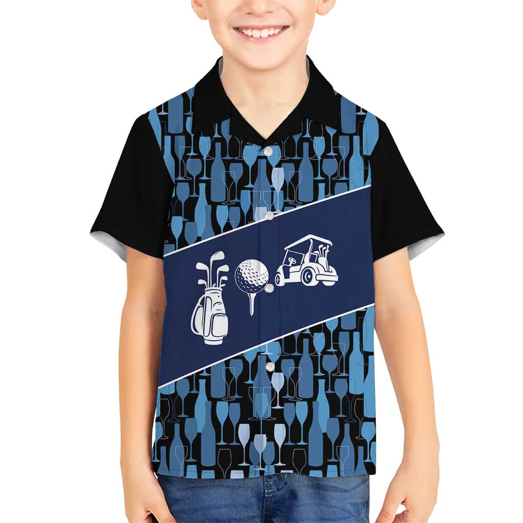 Custom Blue Wine Camo Pattern Golf Family Matching Off Shoulder Maxi Dress and Hawaiian Shirt with Blue Golf Club Pattern Cart and Ball Graphic - Wonder Print Shop