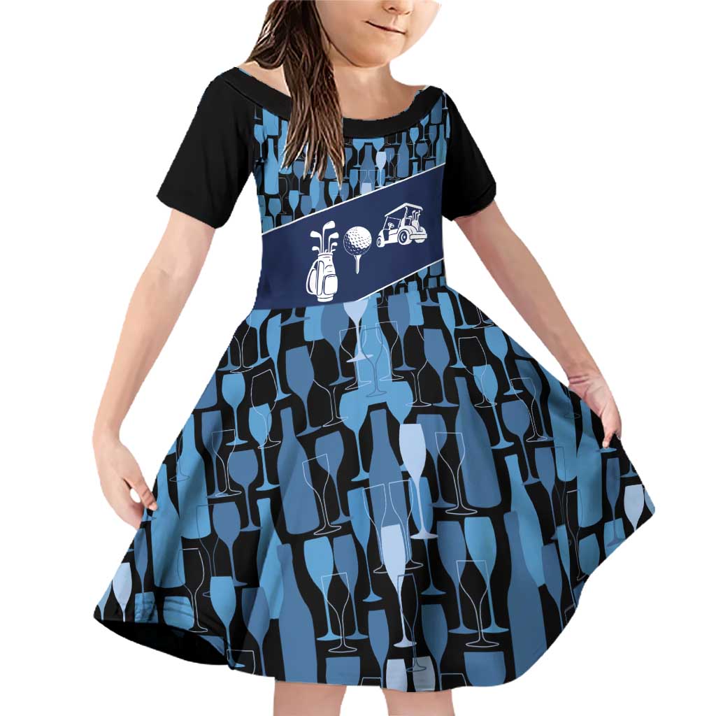 Custom Blue Wine Camo Pattern Golf Family Matching Off Shoulder Short Dress and Hawaiian Shirt with Blue Golf Club Pattern Cart and Ball Graphic - Wonder Print Shop