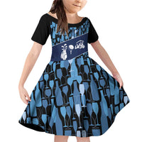 Custom Blue Wine Camo Pattern Golf Family Matching Off Shoulder Short Dress and Hawaiian Shirt with Blue Golf Club Pattern Cart and Ball Graphic - Wonder Print Shop