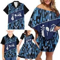 Custom Blue Wine Camo Pattern Golf Family Matching Off Shoulder Short Dress and Hawaiian Shirt with Blue Golf Club Pattern Cart and Ball Graphic - Wonder Print Shop