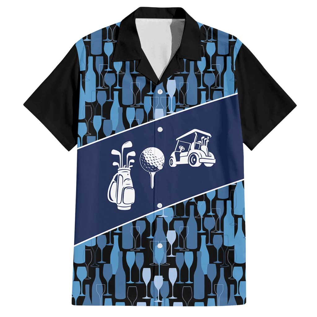 Custom Blue Wine Camo Pattern Golf Family Matching Off Shoulder Short Dress and Hawaiian Shirt with Blue Golf Club Pattern Cart and Ball Graphic - Wonder Print Shop