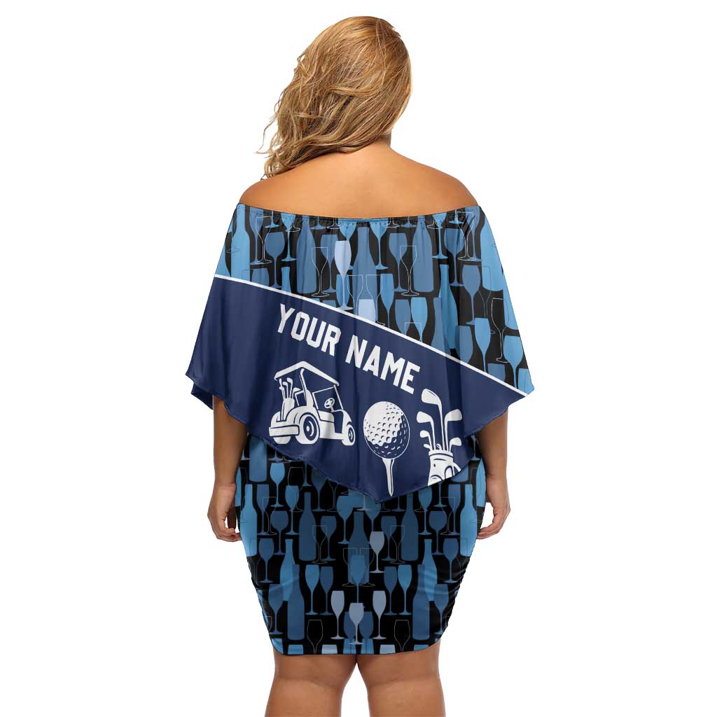 Custom Blue Wine Camo Pattern Golf Family Matching Off Shoulder Short Dress and Hawaiian Shirt with Blue Golf Club Pattern Cart and Ball Graphic - Wonder Print Shop