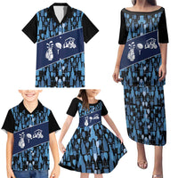 Custom Blue Wine Camo Pattern Golf Family Matching Puletasi and Hawaiian Shirt with Blue Golf Club Pattern Cart and Ball Graphic - Wonder Print Shop