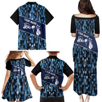 Custom Blue Wine Camo Pattern Golf Family Matching Puletasi and Hawaiian Shirt with Blue Golf Club Pattern Cart and Ball Graphic - Wonder Print Shop
