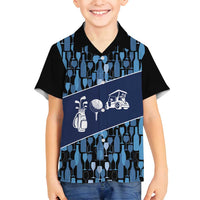 Custom Blue Wine Camo Pattern Golf Family Matching Puletasi and Hawaiian Shirt with Blue Golf Club Pattern Cart and Ball Graphic - Wonder Print Shop