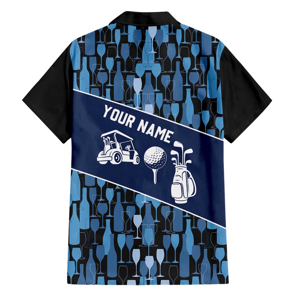 Custom Blue Wine Camo Pattern Golf Family Matching Short Sleeve Bodycon Dress and Hawaiian Shirt with Blue Golf Club Pattern Cart and Ball Graphic - Wonder Print Shop