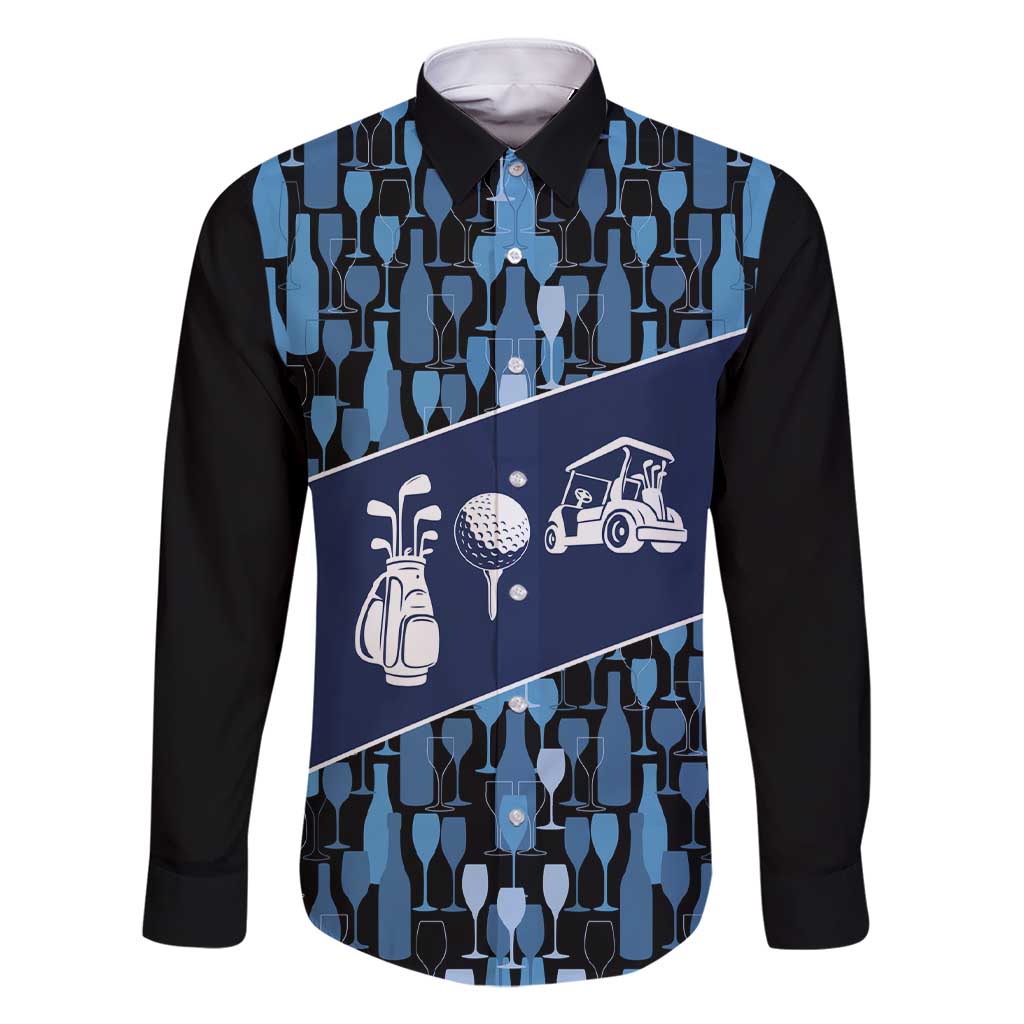 Custom Blue Wine Camo Pattern Golf Family Matching Short Sleeve Bodycon Dress and Hawaiian Shirt with Blue Golf Club Pattern Cart and Ball Graphic - Wonder Print Shop