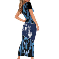 Custom Blue Wine Camo Pattern Golf Family Matching Short Sleeve Bodycon Dress and Hawaiian Shirt with Blue Golf Club Pattern Cart and Ball Graphic - Wonder Print Shop