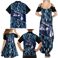 Custom Blue Wine Camo Pattern Golf Family Matching Summer Maxi Dress and Hawaiian Shirt with Blue Golf Club Pattern Cart and Ball Graphic - Wonder Print Shop