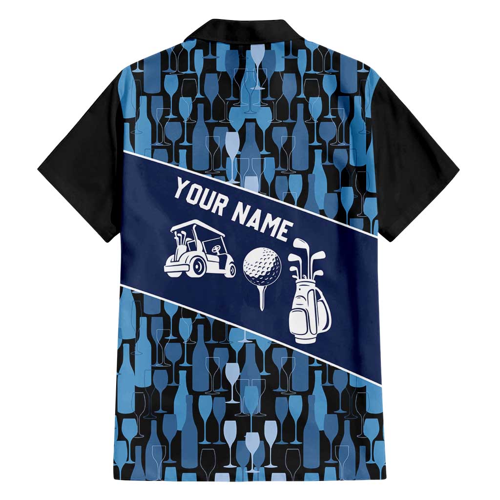 Custom Blue Wine Camo Pattern Golf Family Matching Summer Maxi Dress and Hawaiian Shirt with Blue Golf Club Pattern Cart and Ball Graphic - Wonder Print Shop