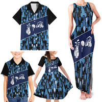Custom Blue Wine Camo Pattern Golf Family Matching Tank Maxi Dress and Hawaiian Shirt with Blue Golf Club Pattern Cart and Ball Graphic - Wonder Print Shop